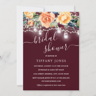 Burgundy Amber Floral Rustic Wood Bridal Shower Invitation