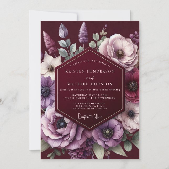 Burgundy Amethyst Bloom Wedding Invitation (Front)