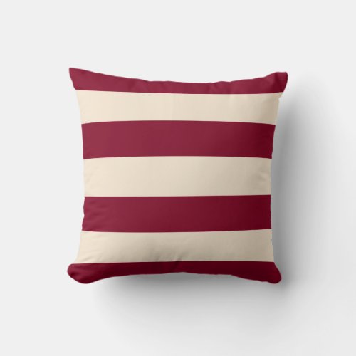 Burgundy and Antique White Stripes Throw Pillow