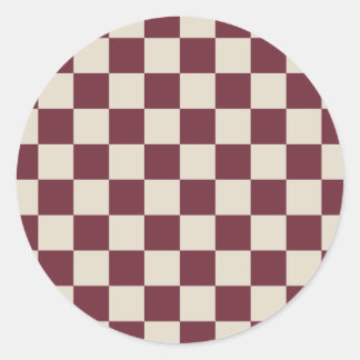 Burgundy and Beige Checkerboard Classic Round Sticker