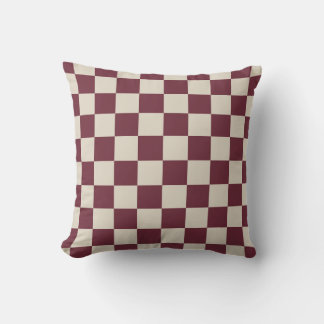 Burgundy and Beige Checkerboard Throw Pillow