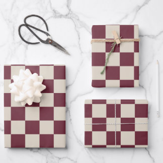 Burgundy and Beige Checkerboard Wrapping Paper Sheets