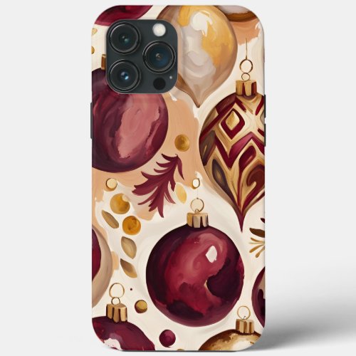 Burgundy and Beige Christmas Ornament Phone Case