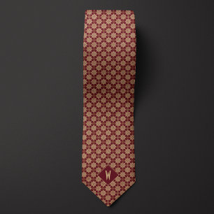 Burgundy and Beige Mandala Groomsman Neck Tie