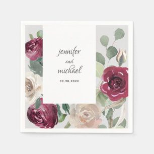 Burgundy and Beige Rustic Floral Wedding Napkins