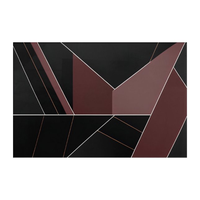 Burgundy and Black Abstract Geometry Acrylic Print (Front)