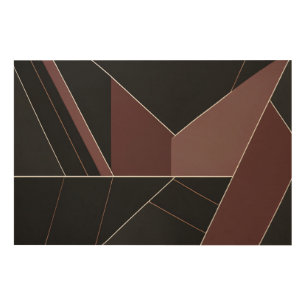 Burgundy and Black Abstract Geometry Wood Wall Art