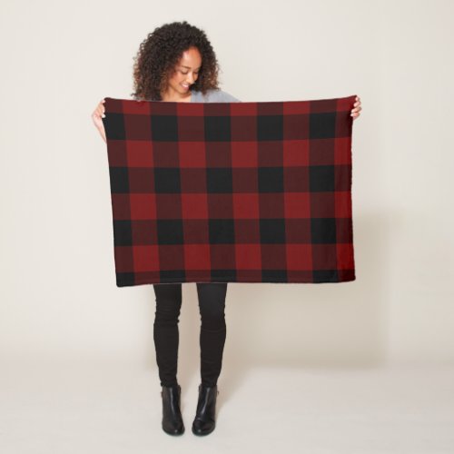 Burgundy and Black Buffalo Check Fleece Blanket