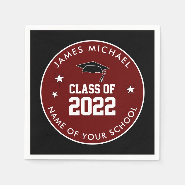 Burgundy and Black Class of High School Graduation Napkins (Front)