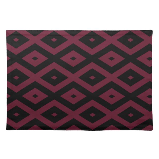 Burgundy and black diamond pattern cloth placemat (Front)