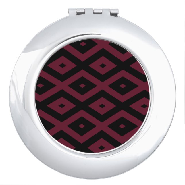 Burgundy and black diamond pattern compact mirror (Front)