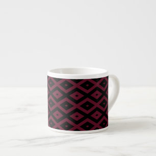 Burgundy and black diamond pattern espresso cup
