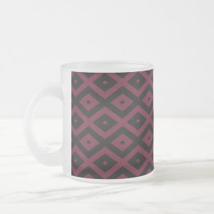 Burgundy and black diamond pattern frosted glass coffee mug