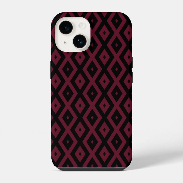 Burgundy and black diamond pattern iphone case (Back)