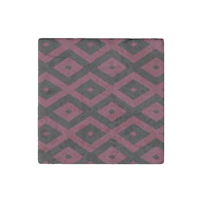 Burgundy and black diamond pattern stone magnet (Front)