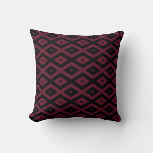 Burgundy and black diamond pattern throw pillow (Front)