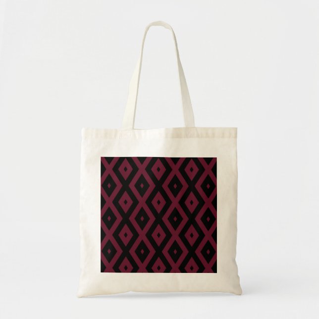 Burgundy and black diamond pattern tote bag (Front)