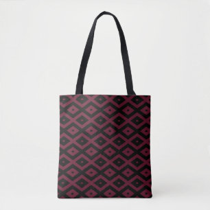 Burgundy and black diamond pattern tote bag