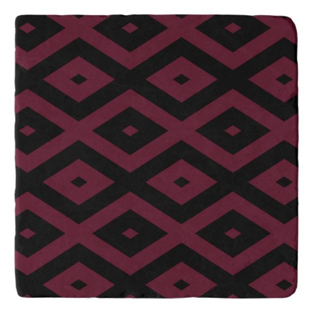 Burgundy and black diamond pattern trivet (Front)