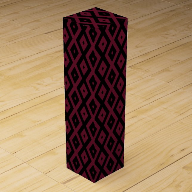 Burgundy and black diamond pattern wine box (Front)