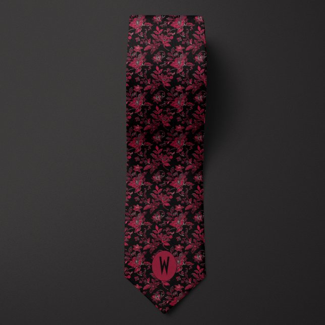 Burgundy and Black Floral Neck Tie (Creator Uploaded)