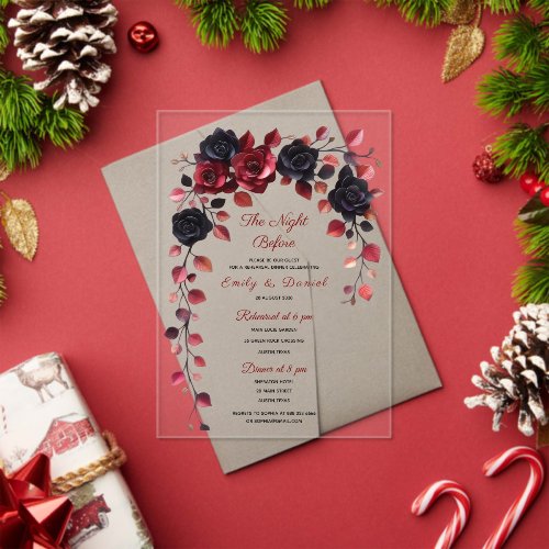 Burgundy AND BLACK floral rehearsal dinner invite Acrylic Invitations