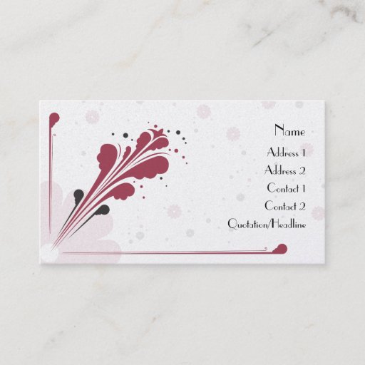 Customizable Burgundy and Black Flower Fizz Design Business Card