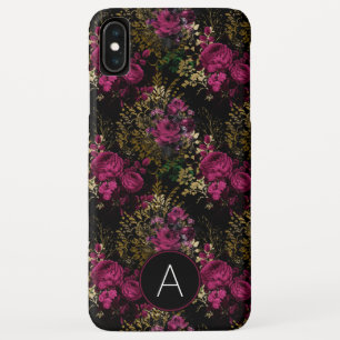 Burgundy and Black Gold Foil Roses Monogram iPhone XS Max Case