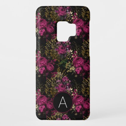 Burgundy and Black Gold Foil Roses Monogram Case-Mate Samsung Galaxy S9 Case