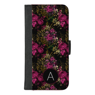 Burgundy and Black Gold Foil Roses Monogram iPhone 8/7 Plus Wallet Case