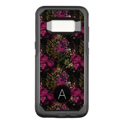 Burgundy and Black Gold Foil Roses Monogram OtterBox Commuter Samsung Galaxy S8 Case