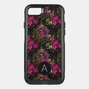 Burgundy and Black Gold Foil Roses Monogram OtterBox Commuter iPhone SE/8/7 Case