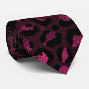 Burgundy and Black Leopard Print Neck Tie