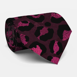 Burgundy and Black Leopard Print Neck Tie