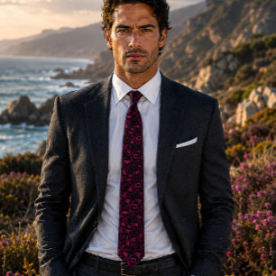 Burgundy and Black Leopard Print Neck Tie