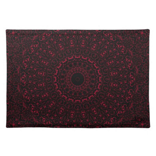 Burgundy and Black Mandala Kaleidoscope Medallion  Cloth Placemat