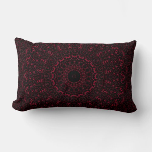 Burgundy and Black Mandala Kaleidoscope Medallion  Lumbar Pillow