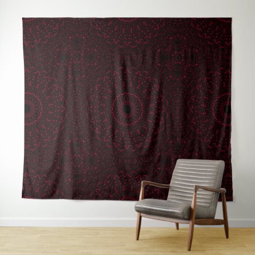 Burgundy and Black Mandala Kaleidoscope Medallion  Tapestry