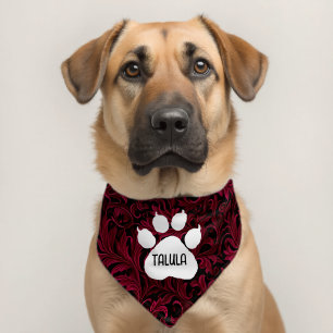 Burgundy and Black Paisley Personalized Pet Bandana Collar