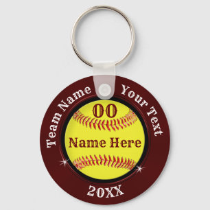 Burgundy and Black Personalized Softball Keychains