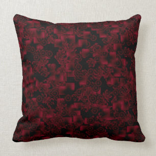 Burgundy and Black Print Throw Pillow