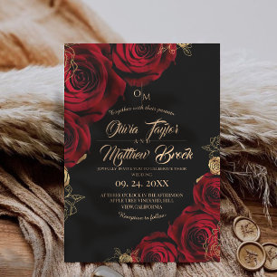  Burgundy and black ⎮ Red Rose Floral Wedding Invitation