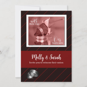 Burgundy and Black Striped Gay Wedding Invitation