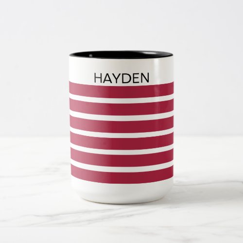 Burgundy and Black Striped Personalised Two_Tone Coffee Mug