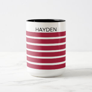 Burgundy and Black Striped Personalised Two-Tone Coffee Mug