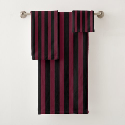 Burgundy and black stripes bath towel set