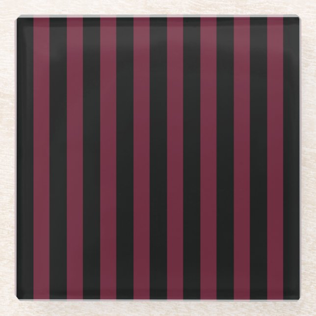 Burgundy and black stripes glass coaster (Front)