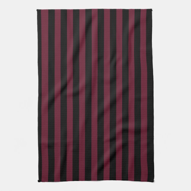 Burgundy and black stripes kitchen towel (Vertical)
