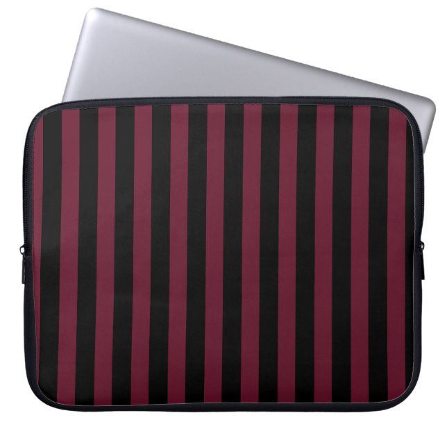 Burgundy and black stripes laptop sleeve (Front)