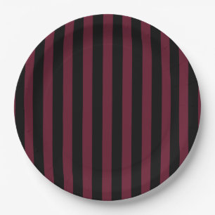 Burgundy and black stripes paper plates
